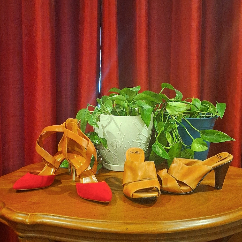 Pair of Shoes Red Enzo Anciolini 8.5 and Tan Sofft 9